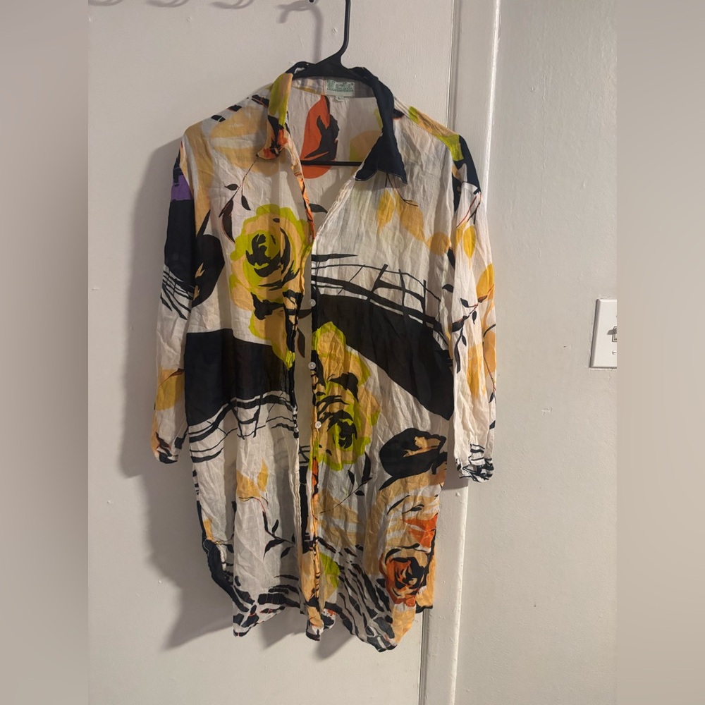 Marila Pronto Moda Abstract Floral Button Front Tunic Blouse Women’s L
(592)